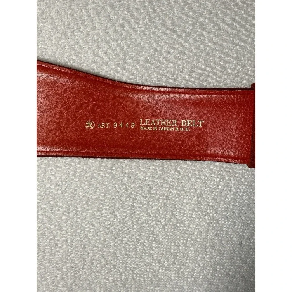 Vintage 80s Wide Red Suede‎ Waist Belt Gold Etched Hook Buckle Statement 29